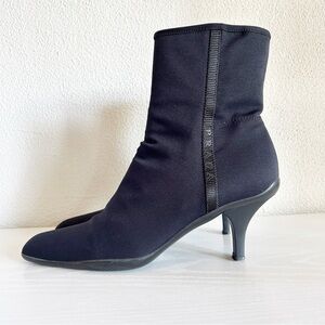 Prada Black Nylon Ankle Boots Size EU 39.5 Logo Heel